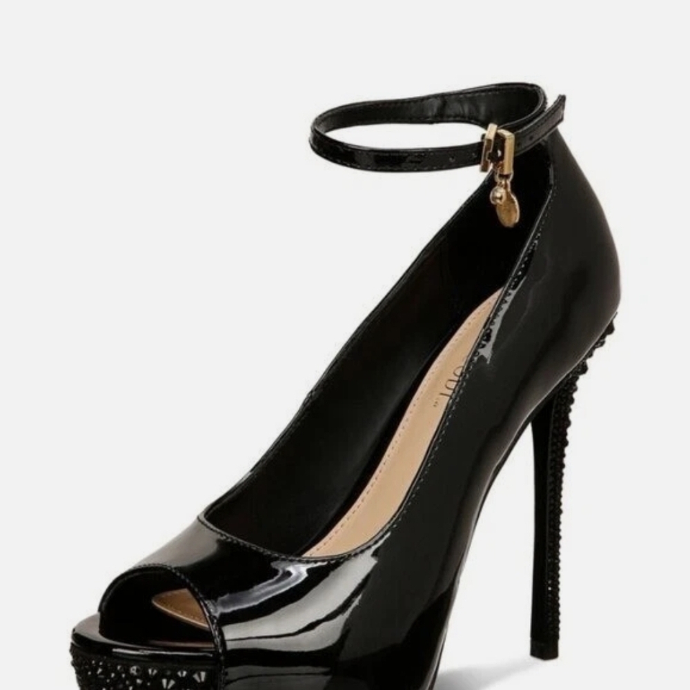 Thalia Sodi Libbie Black Patent Peep-Toe Heels* New* Womans Size 7